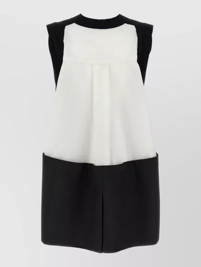 Sacai Cotton Asymmetric Patchwork Mini Dress In White