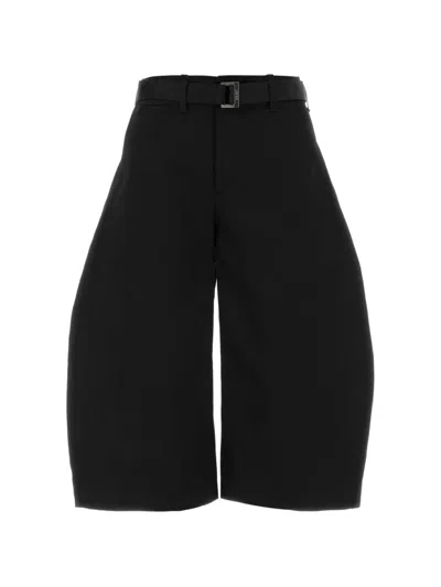 Sacai Cotton Bermuda Shorts Wide Leg Knee Length In Black