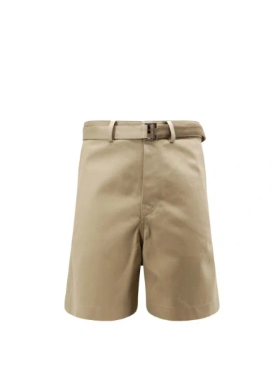 Sacai Cotton Bermuda Shorts With Belt In Neutrals