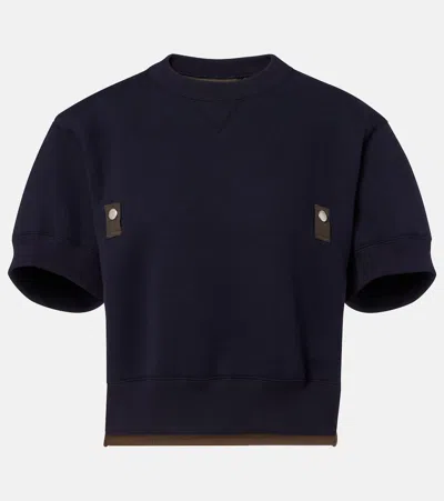 Sacai Cotton-blend And Twill Sweatshirt In Blue