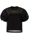 Sacai Puff Sleeves Polyester Blend Top In Black