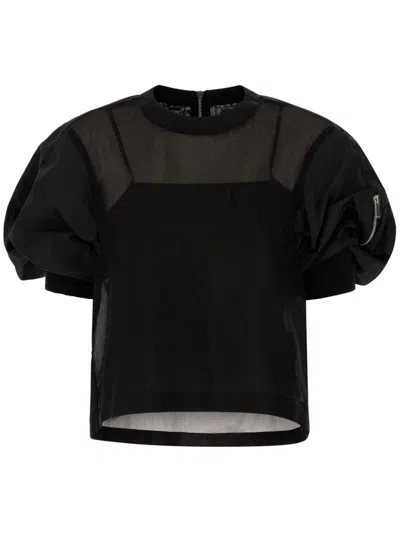Sacai Black Polyester Blend Top