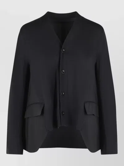 Sacai Cotton Blend Cardigan Long Sleeves V Neck In Black