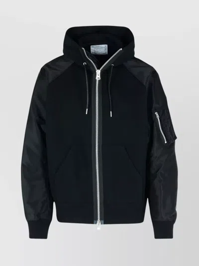 Sacai Cotton Blend Hooded Sweatshirt In Black