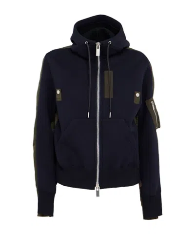 Sacai Cotton Blend Hooded Zip Jacket In Black