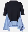 Sacai Navy & Blue Cotton Poplin & Knit Pullover Sweater In Navy×blue Stripe