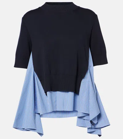 SACAI COTTON-BLEND POPLIN CARDIGAN