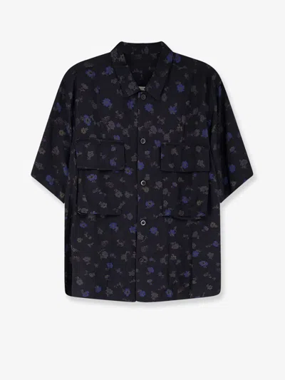 Sacai Cotton Blend Shirt With Floral Print In Black