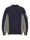 Sacai Cotton Blend Sweatshirt With Nylon Details Applied In Blue