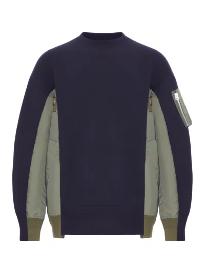 SACAI COTTON BLEND SWEATSHIRT WITH NYLON DETAILS APPLIED