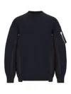 Sacai Cotton Blend Sweatshirt With Nylon Details Applied In Blue