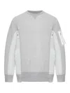 Sacai Cotton Blend Sweatshirt With Nylon Details Applied In Gray