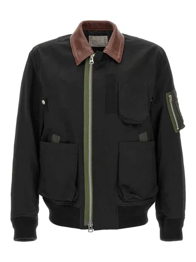 Sacai Cotton Blouson Jacket In Black