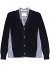 Sacai Knit Cardigan With V-neck And Striped Pattern In Blue