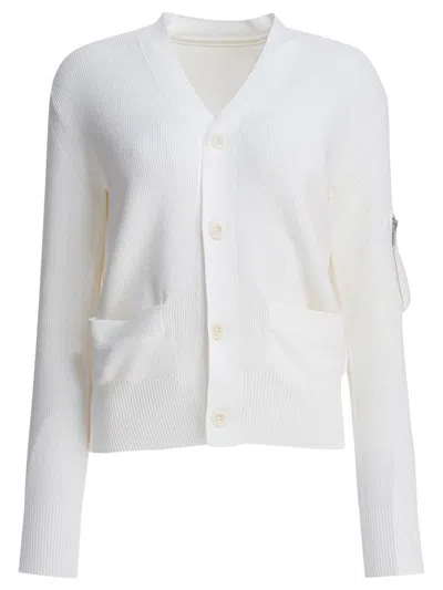 Sacai Cotton Cardigan Jacket Long Sleeves Pockets In White