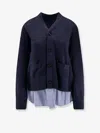 Sacai Cotton Cardigan With Mesh Inserts