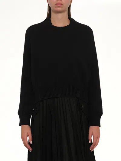 Sacai Cotton Cashmere Knit Pullover In Black