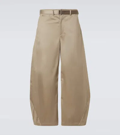 Sacai Cotton Chino Barrel-leg Pants In Brown