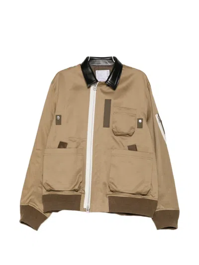 Sacai Jacket Contrast Collar Front Pockets Ribbed In Brown