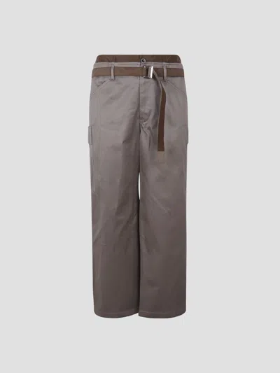 Sacai Cotton Chino Nylon Twill Pants In Gray