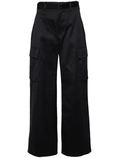 Sacai Belted Wide-leg Cargo Trousers In Blue