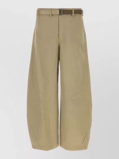 Sacai Cotton Chino Trousers Wide Leg Pleated In Brown