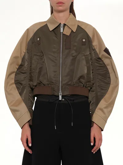 Sacai Cotton Chino X Nylon Twill Blouson In Brown