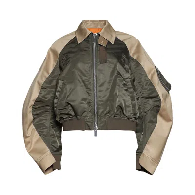 Pre-owned Sacai Cotton Chino X Nylon Twill Blouson 'dark Khaki/beige' | Tan | Women's Size 1 In Brown
