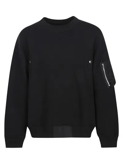 Sacai Cotton Crew Neck Sweater In Black