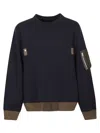 Sacai Cotton Crew Neck Sweater In Blue