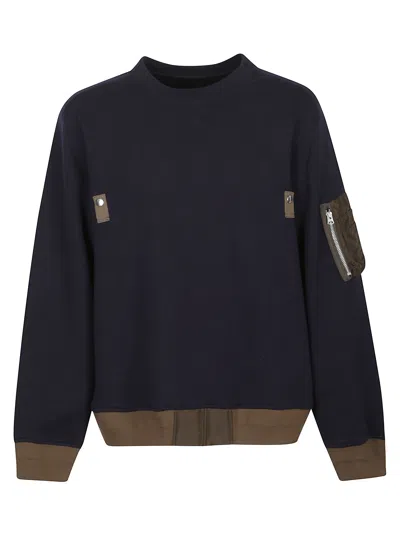 Sacai Cotton Crew Neck Sweater In Blue