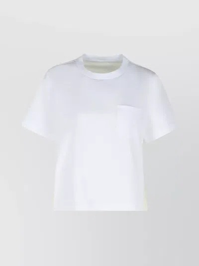 Sacai Cotton Crew Neck T-shirt With Chest Pocket In White