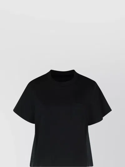 Sacai Cotton Crew Neck T-shirt With Chest Pocket In Black,khaki