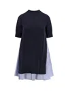 Sacai Cotton Dress With Fabric Inserts In Black