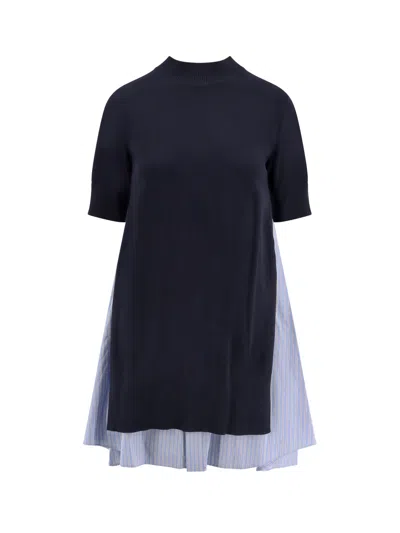 SACAI COTTON DRESS WITH FABRIC INSERTS