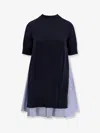 Sacai Cotton Dress With Fabric Inserts In Blue