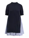 Sacai Cotton Dress With Fabric Inserts In Blue