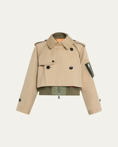 Sacai Cotton Gabardine Hybrid Short Trench Coat In Beige