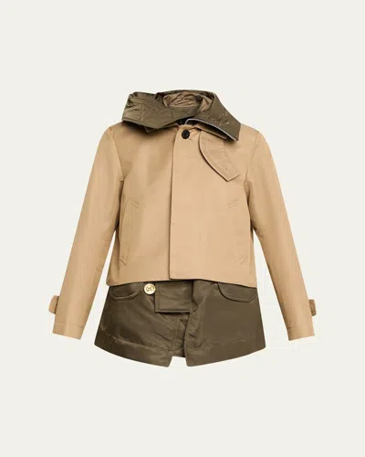 Sacai Cotton Gabardine Layered Jacket In Brown