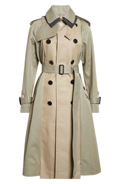 Sacai Cotton Gabardine Trench Coat In Green