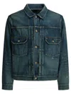 Sacai Checked-lining Denim Jacket In Blue