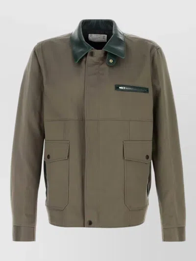 Sacai Cotton Jacket Contrast Collar Button Cuffs In Brown