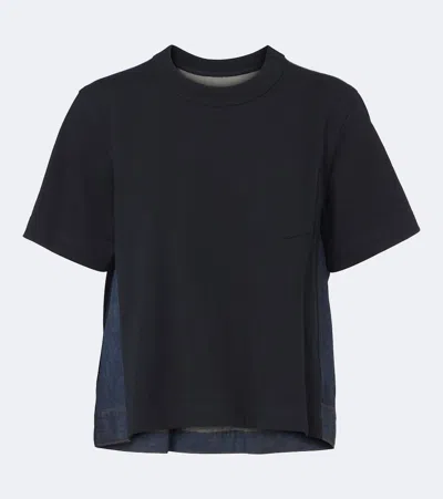 Sacai Cotton Jersey And Denim T-shirt In Blue