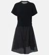 Sacai Pinstripe Knit Front Midi T-shirt Dress In Black