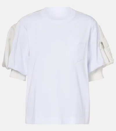Sacai Cotton Jersey And Twill T-shirt In White