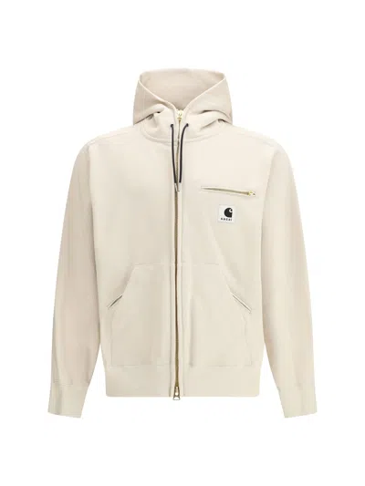 Sacai Off-white Carhartt Wip Edition Cotton Jersey Hoodie In Neutral
