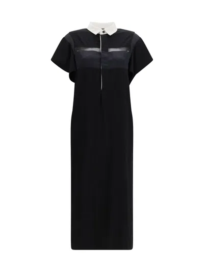 Sacai Cotton Jersey Midi Dress In Black