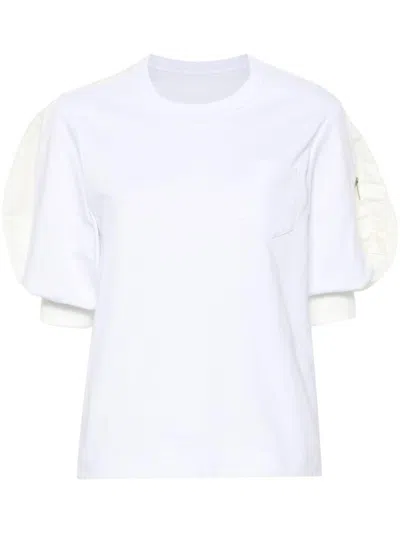 Sacai Puff-sleeves Cotton T-shirt In White