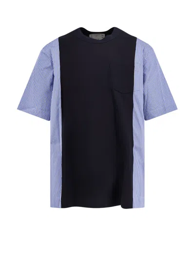 SACAI COTTON JERSEY T-SHIRT WITH POPELINE INSERTS