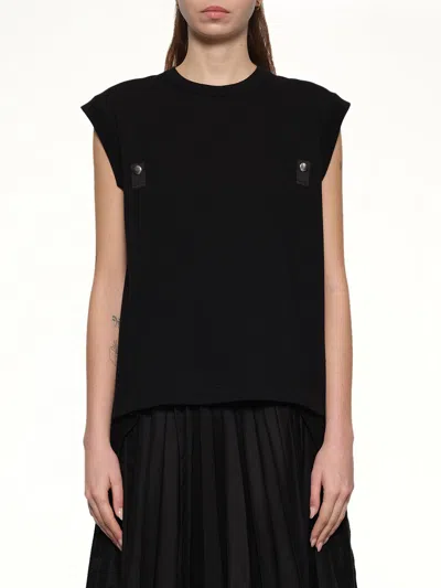 Sacai Cotton Jersey X Nylon Twill T-shirt In Black
